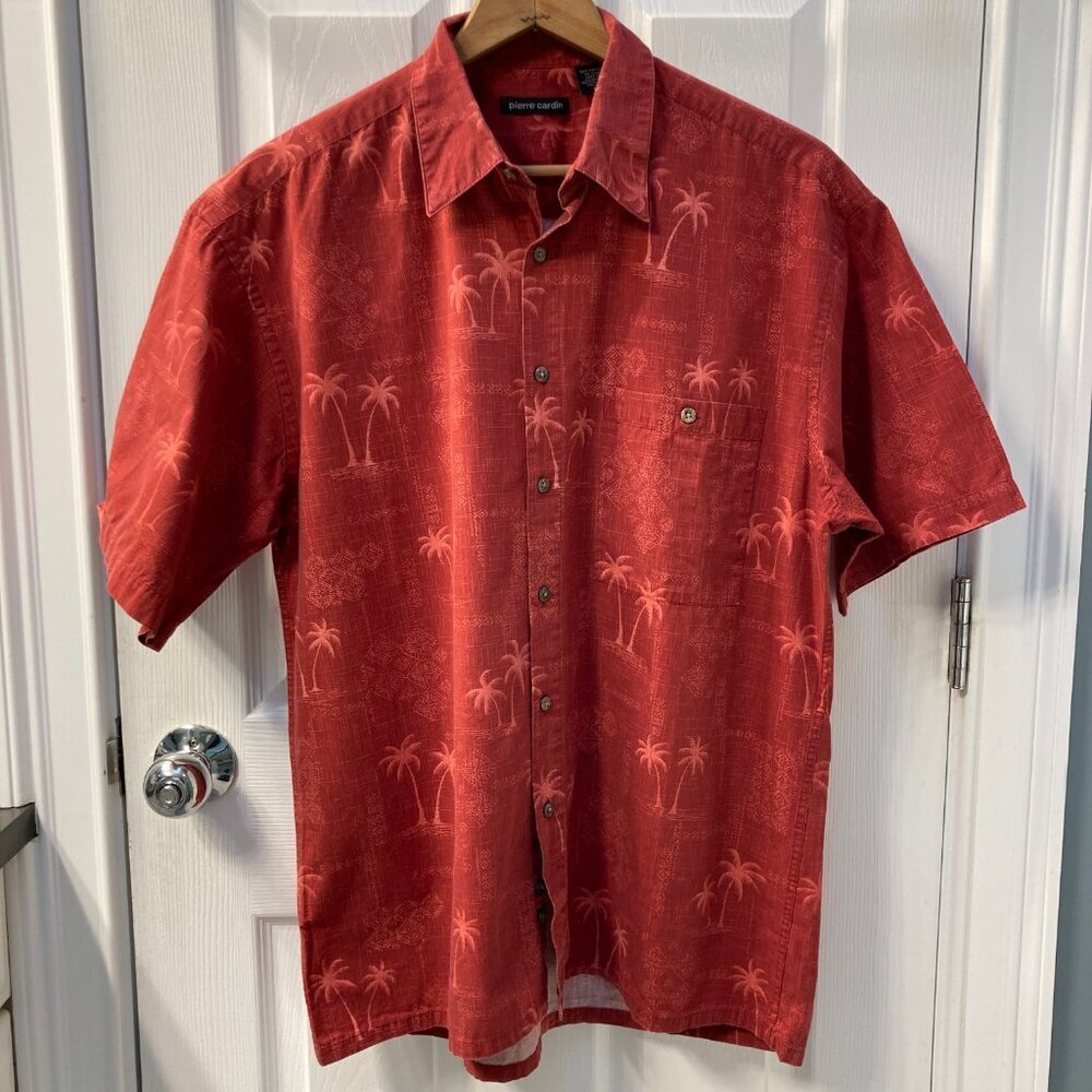 Pierre Cardin Hawaiian Palm Trees Short Sleeve Shirt Size Large